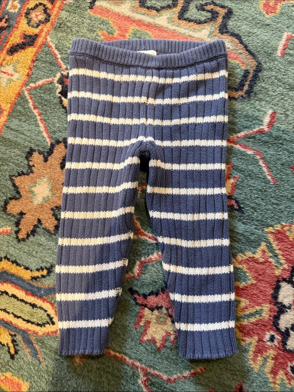 Baby Striped Knit Leggings - Blue & Cream